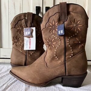 Rhinestone Studded Brown Western Cowgirl Boots